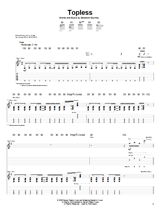 Learn to play Breaking Benjamin Topless sheet music for Guitar Tab in minutes. Price: 7.8900$ Breaking Benjamin Topless sheet music notes and chords arranged for Guitar Tab