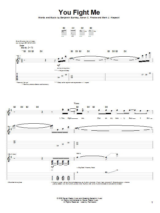 Learn to play Breaking Benjamin You Fight Me sheet music for Guitar Tab in minutes. Price: 7.8900$ Breaking Benjamin You Fight Me sheet music notes and chords arranged for Guitar Tab