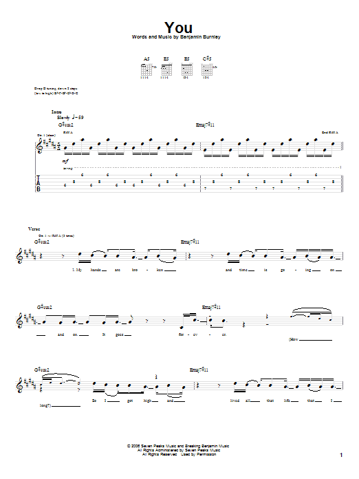 Learn to play Breaking Benjamin You sheet music for Guitar Tab in minutes. Price: 7.8900$ Breaking Benjamin You sheet music notes and chords arranged for Guitar Tab