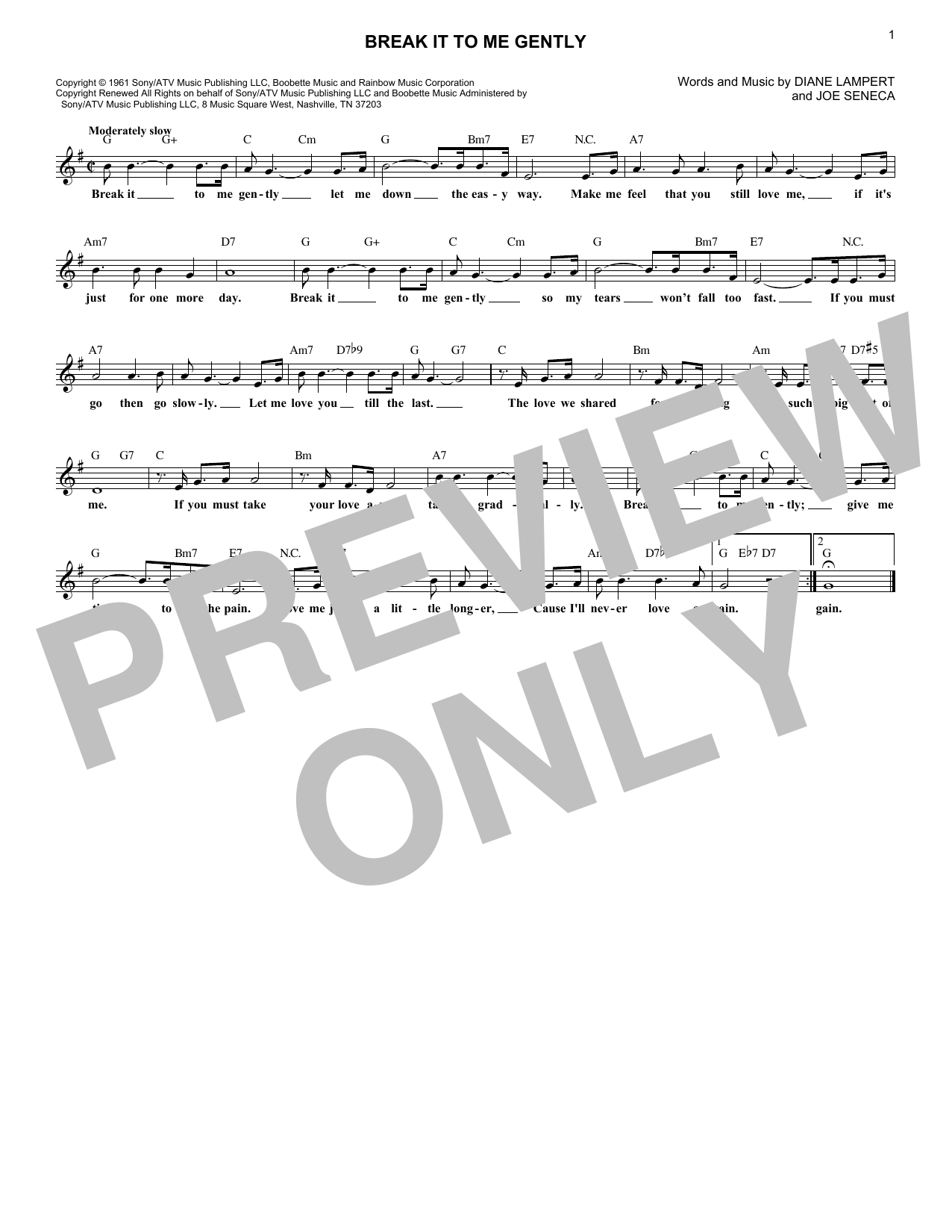 Brenda Lee Break It To Me Gently sheet music notes and chords. Download Printable PDF.