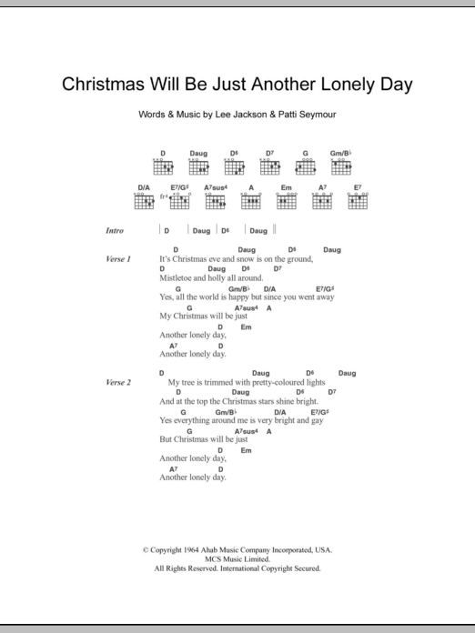 Brenda Lee Christmas Will Be Just Another Lonely Day sheet music notes and chords. Download Printable PDF.