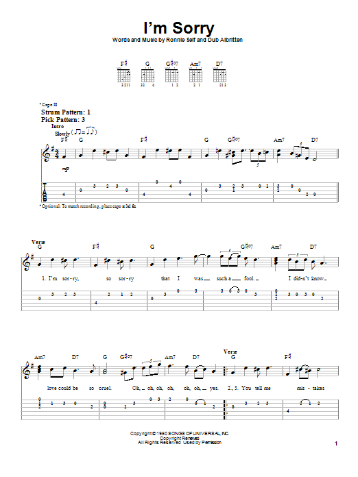 Brenda Lee I'm Sorry sheet music notes and chords. Download Printable PDF.