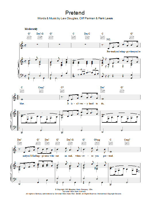 Brenda Lee Pretend sheet music notes and chords arranged for Piano, Vocal & Guitar Chords