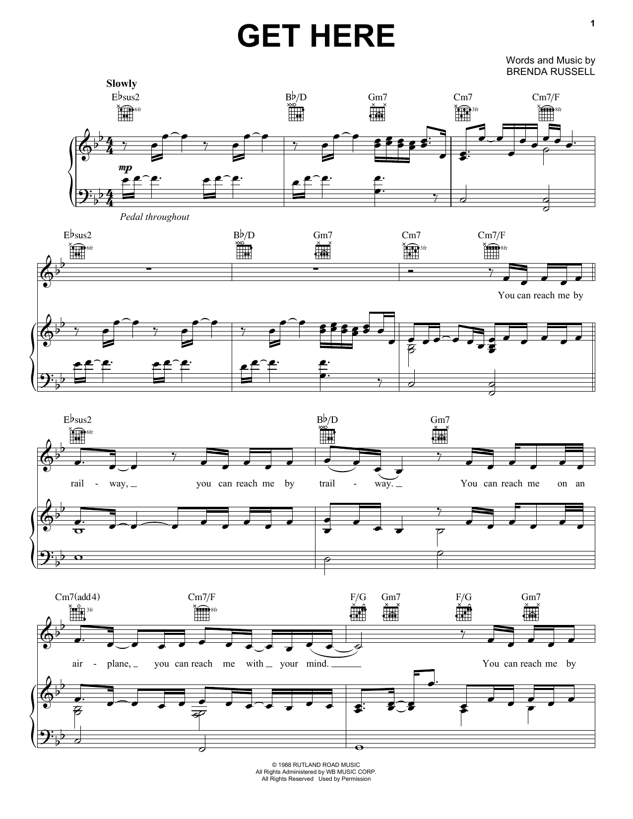 Learn to play Brenda Russell Get Here sheet music for Piano, Vocal & Guitar Chords (Right-Hand Melody) in minutes. Price: 7.8900$ Brenda Russell Get Here sheet music notes and chords arranged for Piano, Vocal & Guitar Chords (Right-Hand Melody)