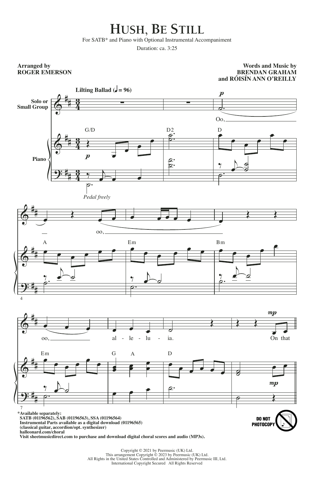 Brendan Graham and Róisín Ann O'Reilly Hush, Be Still (arr. Roger Emerson) sheet music notes and chords. Download Printable PDF.