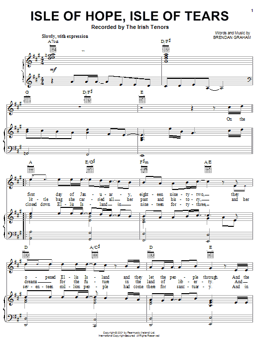 Learn to play Brendan Graham Isle Of Hope, Isle Of Tears sheet music for Piano, Vocal & Guitar Chords (Right-Hand Melody) in minutes. Price: 7.8900$ Brendan Graham Isle Of Hope, Isle Of Tears sheet music notes and chords arranged for Piano, Vocal & Guitar Chords (Right-Hand Melody)