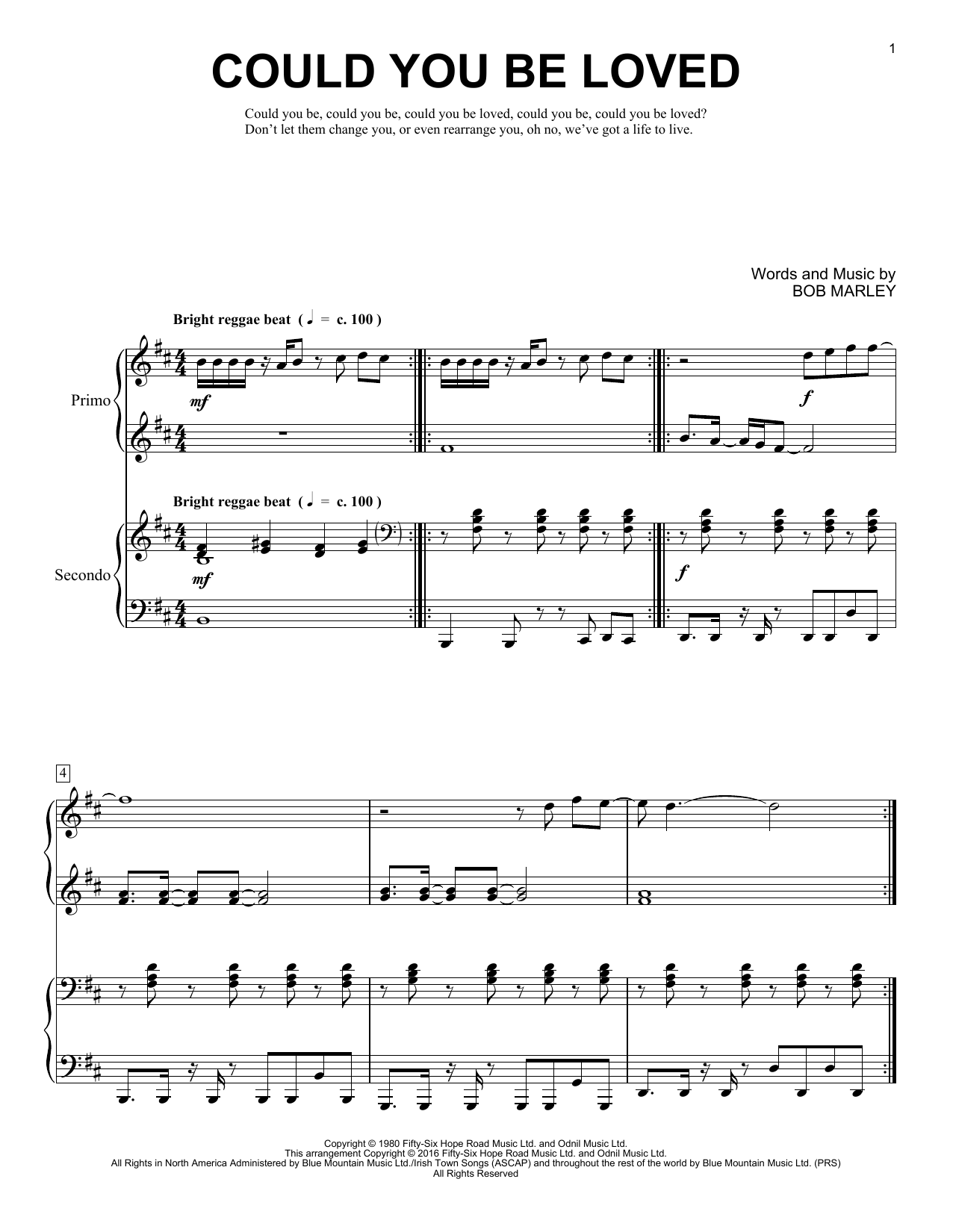 Learn to play Brent Edstrom Could You Be Loved sheet music for Piano Duet in minutes. Price: 7.8900$ Brent Edstrom Could You Be Loved sheet music notes and chords arranged for Piano Duet