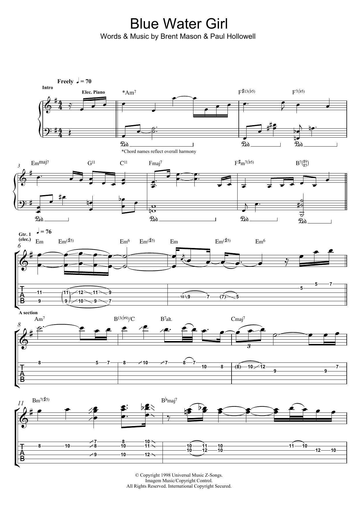 Learn to play Brent Mason Blue Water Girl sheet music for Guitar Tab in minutes. Price: 7.8900$ Brent Mason Blue Water Girl sheet music notes and chords arranged for Guitar Tab