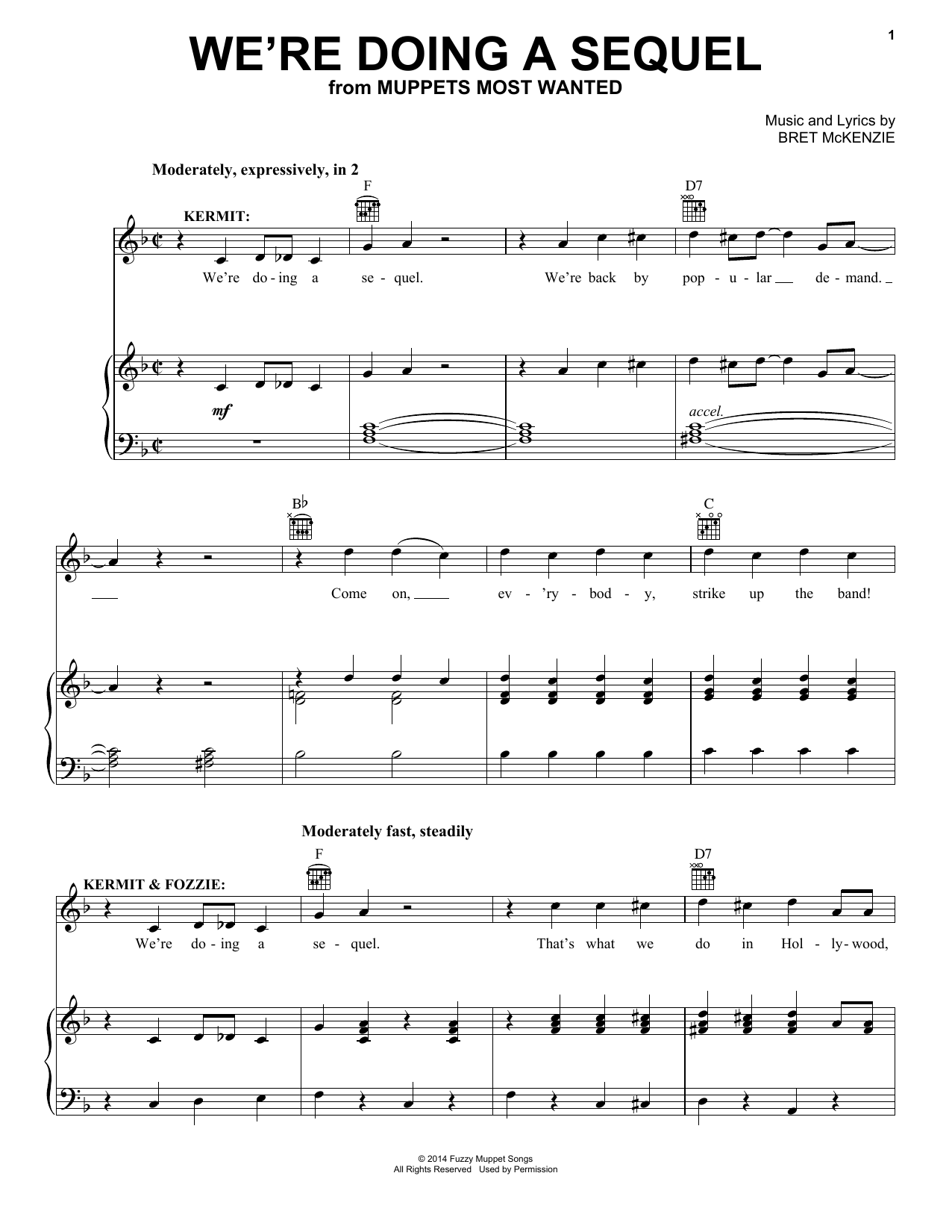 Learn to play Bret McKenzie We're Doing A Sequel sheet music for Piano, Vocal & Guitar Chords (Right-Hand Melody) in minutes. Price: 7.8900$ Bret McKenzie We're Doing A Sequel sheet music notes and chords arranged for Piano, Vocal & Guitar Chords (Right-Hand Melody)
