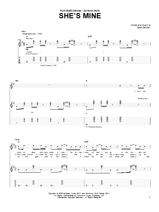 Learn to play Brett Dennen She's Mine sheet music for Guitar Tab in minutes. Price: 7.8900$ Brett Dennen She's Mine sheet music notes and chords arranged for Guitar Tab