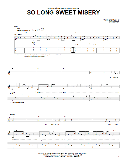 Learn to play Brett Dennen So Long Sweet Misery sheet music for Guitar Tab in minutes. Price: 7.8900$ Brett Dennen So Long Sweet Misery sheet music notes and chords arranged for Guitar Tab