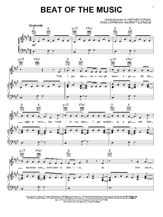 Learn to play Brett Eldredge Beat Of The Music sheet music for Piano, Vocal & Guitar Chords (Right-Hand Melody) in minutes. Price: 7.8900$ Brett Eldredge Beat Of The Music sheet music notes and chords arranged for Piano, Vocal & Guitar Chords (Right-Hand Melody)