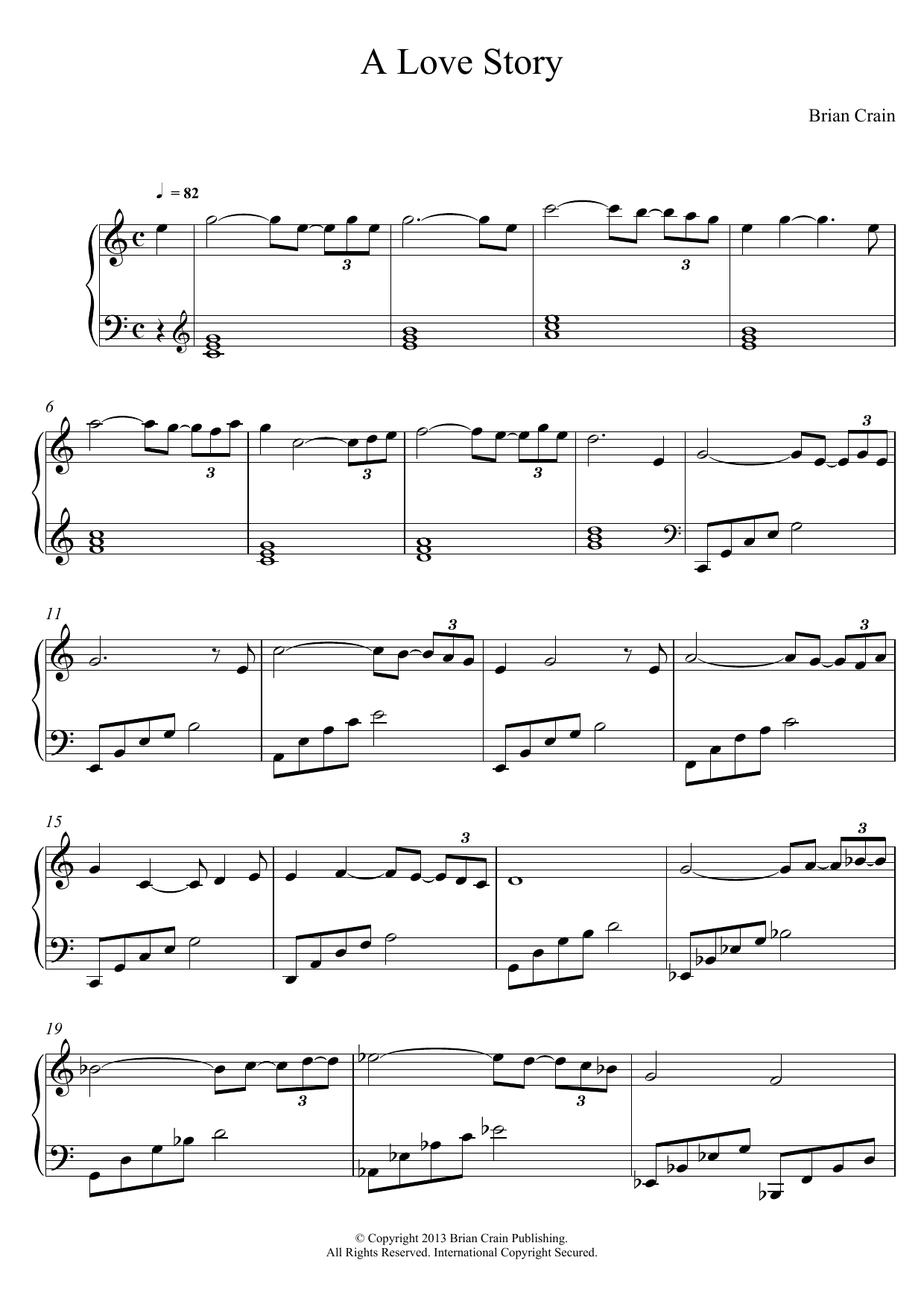 Brian Crain A Love Story sheet music notes and chords. Download Printable PDF.