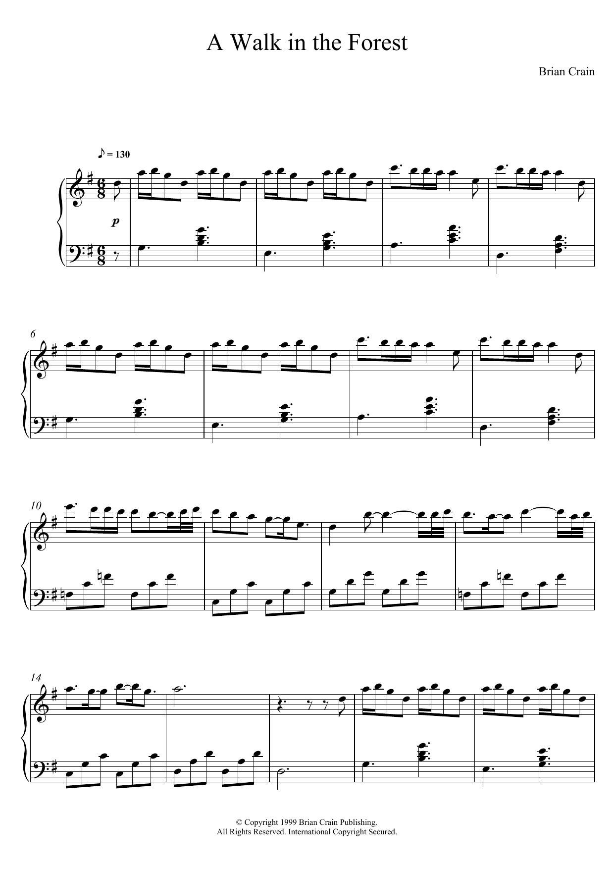 Brian Crain A Walk In The Forest sheet music notes and chords. Download Printable PDF.