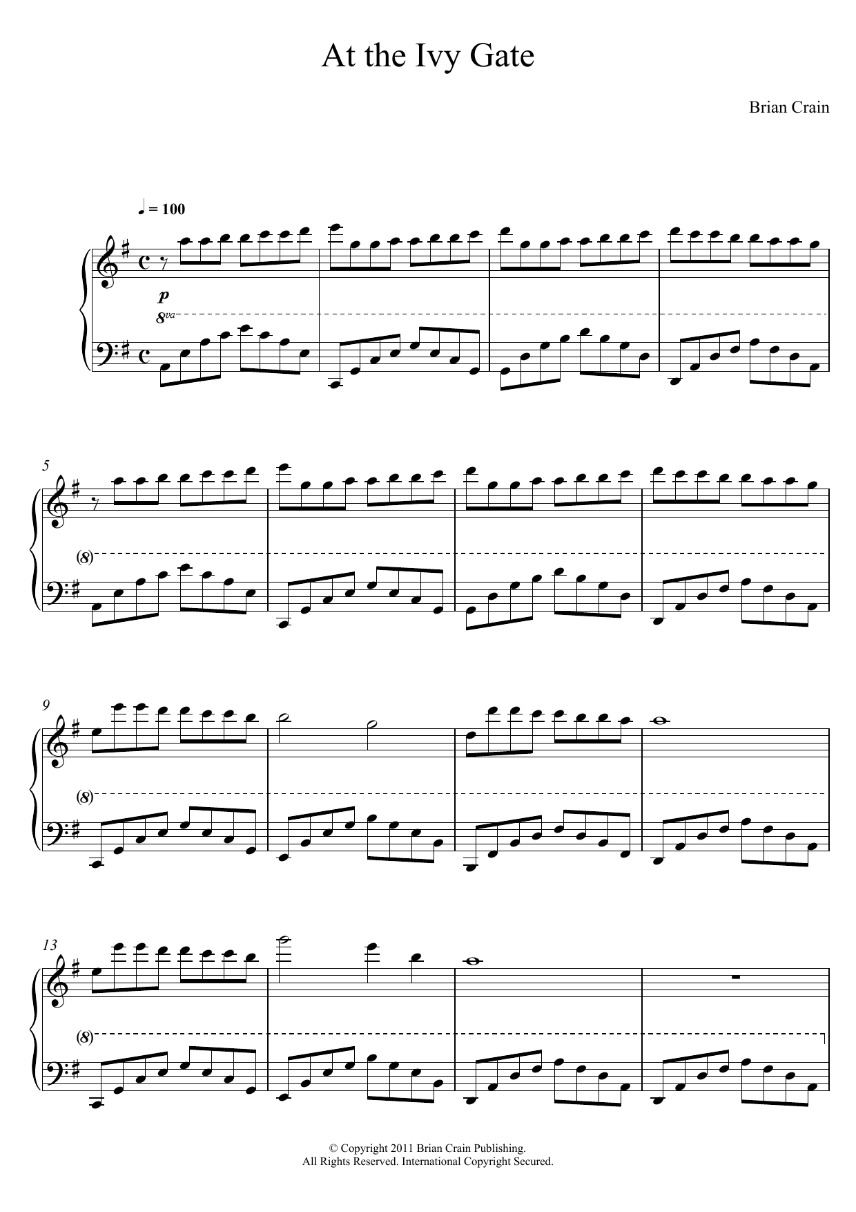 Brian Crain At The Ivy Gate sheet music notes and chords. Download Printable PDF.