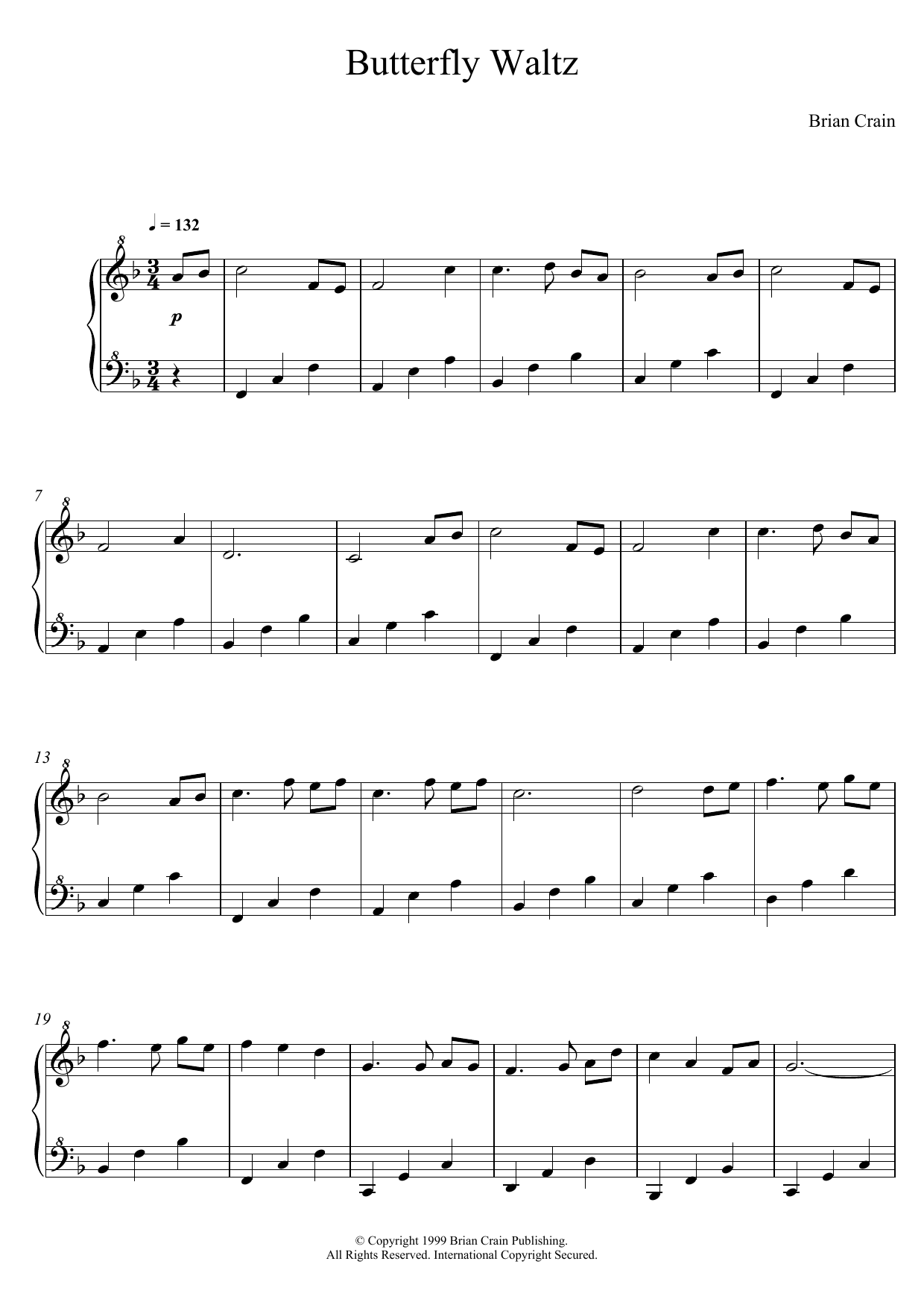 Brian Crain Butterfly Waltz sheet music notes and chords. Download Printable PDF.