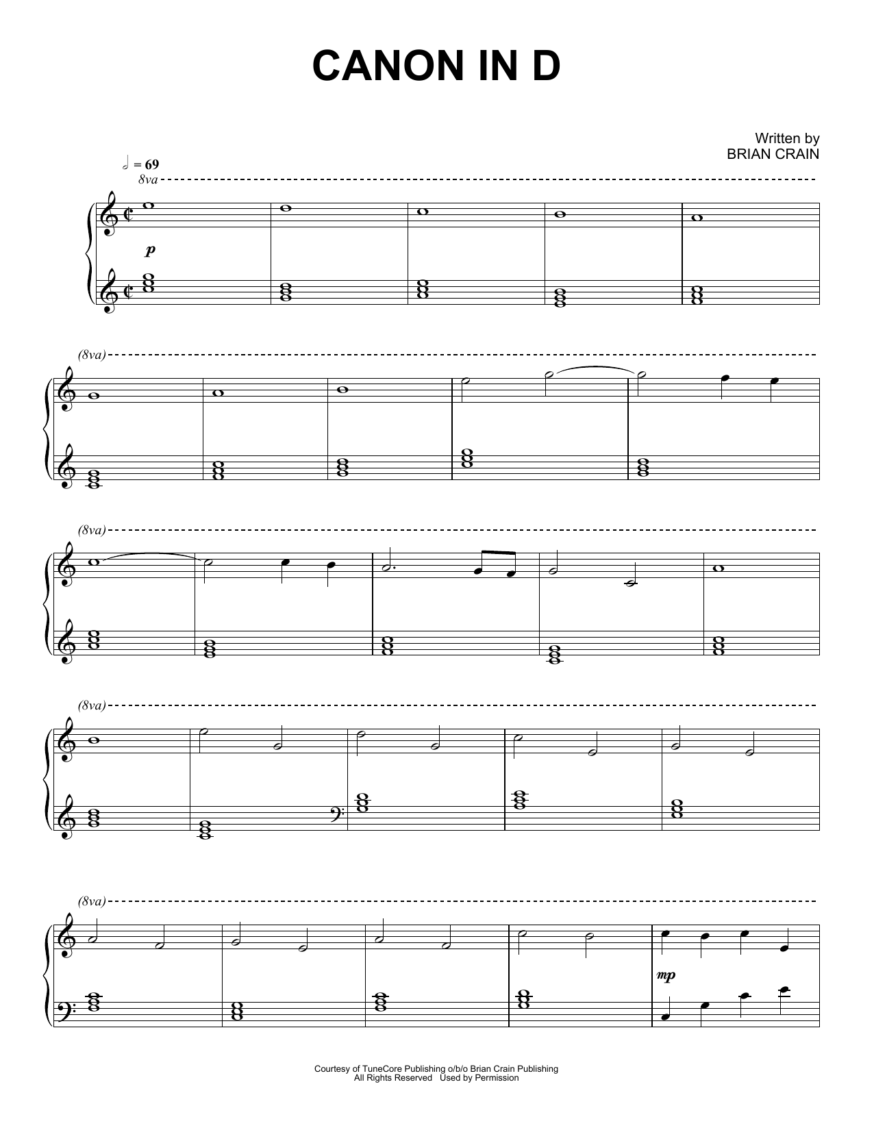 Brian Crain Canon In D sheet music notes and chords. Download Printable PDF.