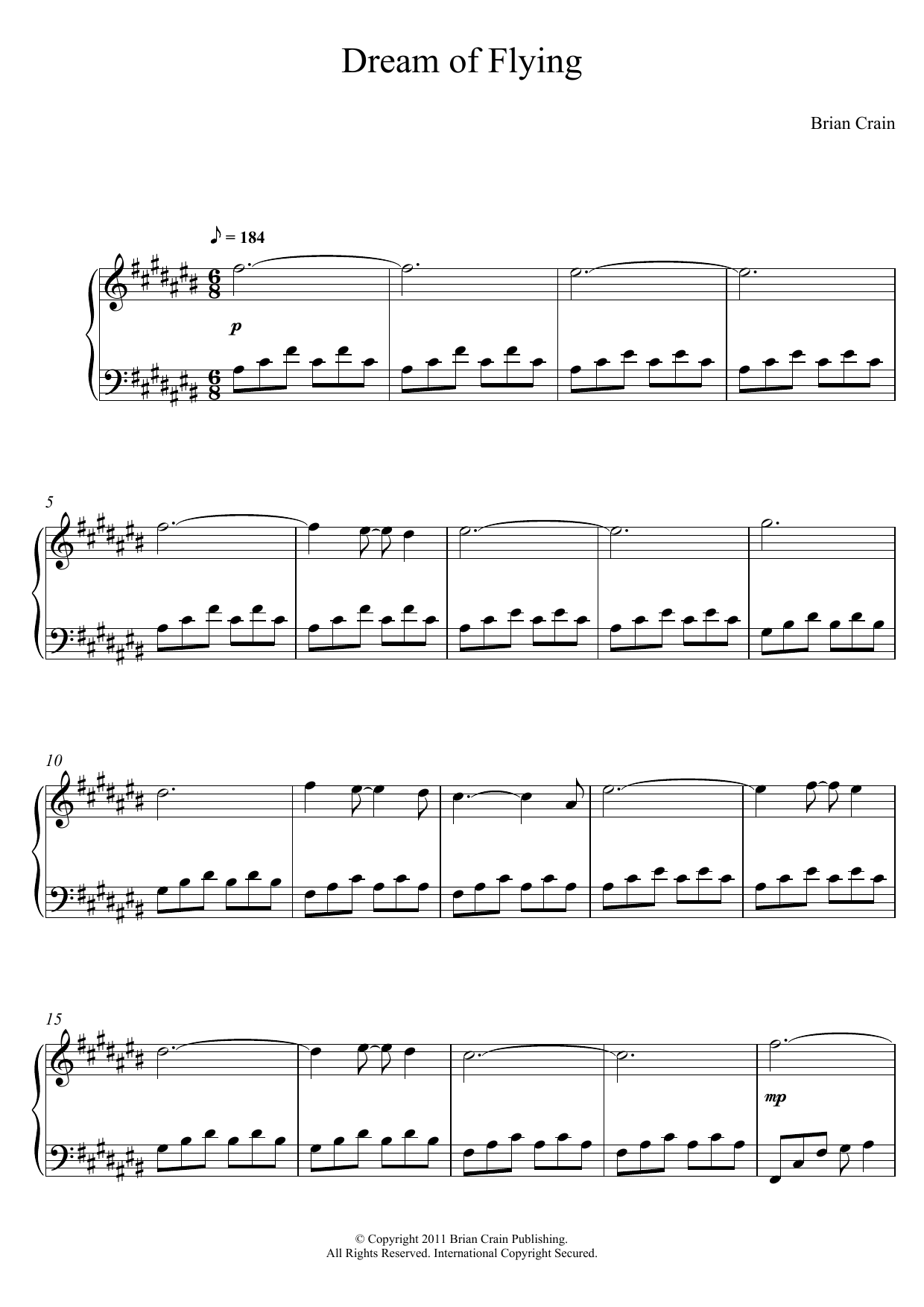 Brian Crain Dream Of Flying sheet music notes and chords. Download Printable PDF.