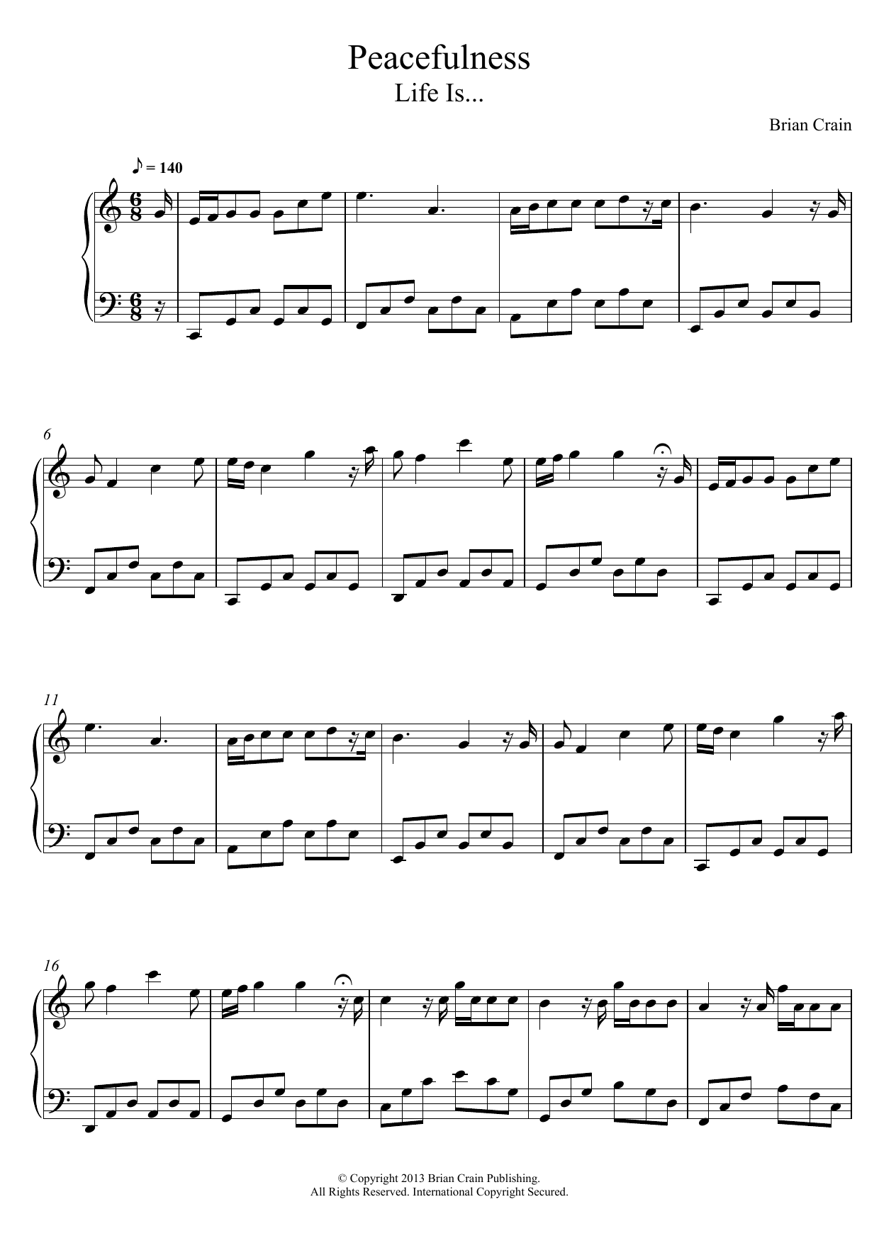 Learn to play Brian Crain Peacefulness sheet music for Piano Solo in minutes. Price: 7.8900$ Brian Crain Peacefulness sheet music notes and chords arranged for Piano Solo