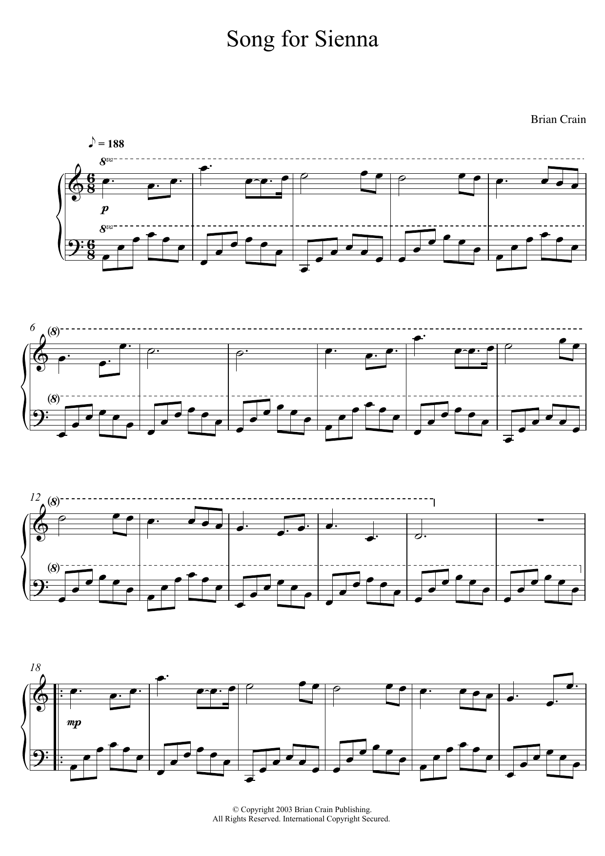 Brian Crain Song For Sienna sheet music notes and chords. Download Printable PDF.