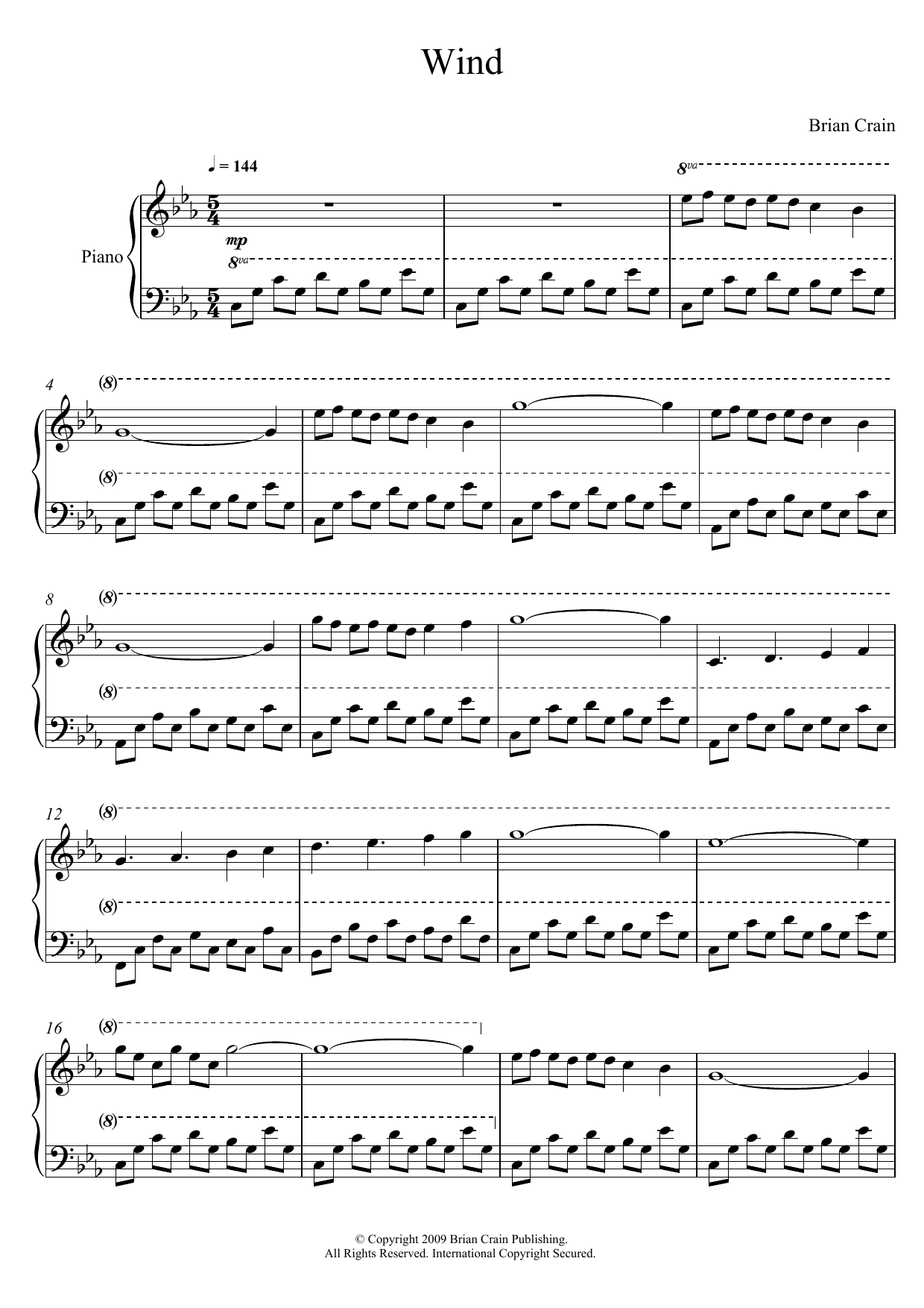 Brian Crain Wind sheet music notes and chords. Download Printable PDF.