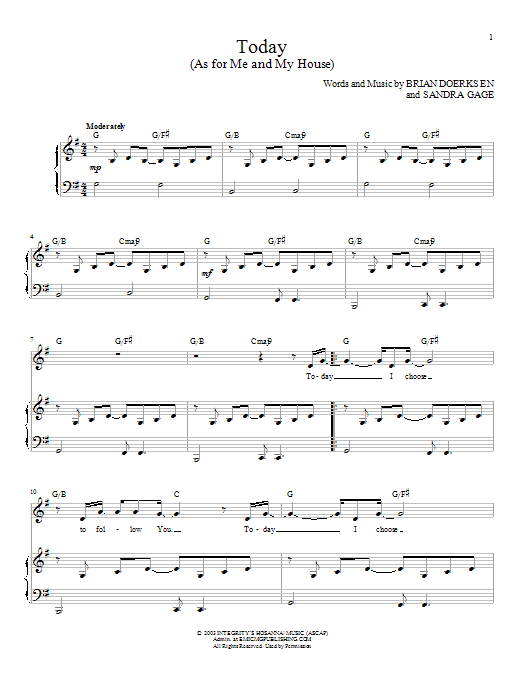 Brian Doerksen Today (As For Me And My House) sheet music notes and chords arranged for Piano & Vocal