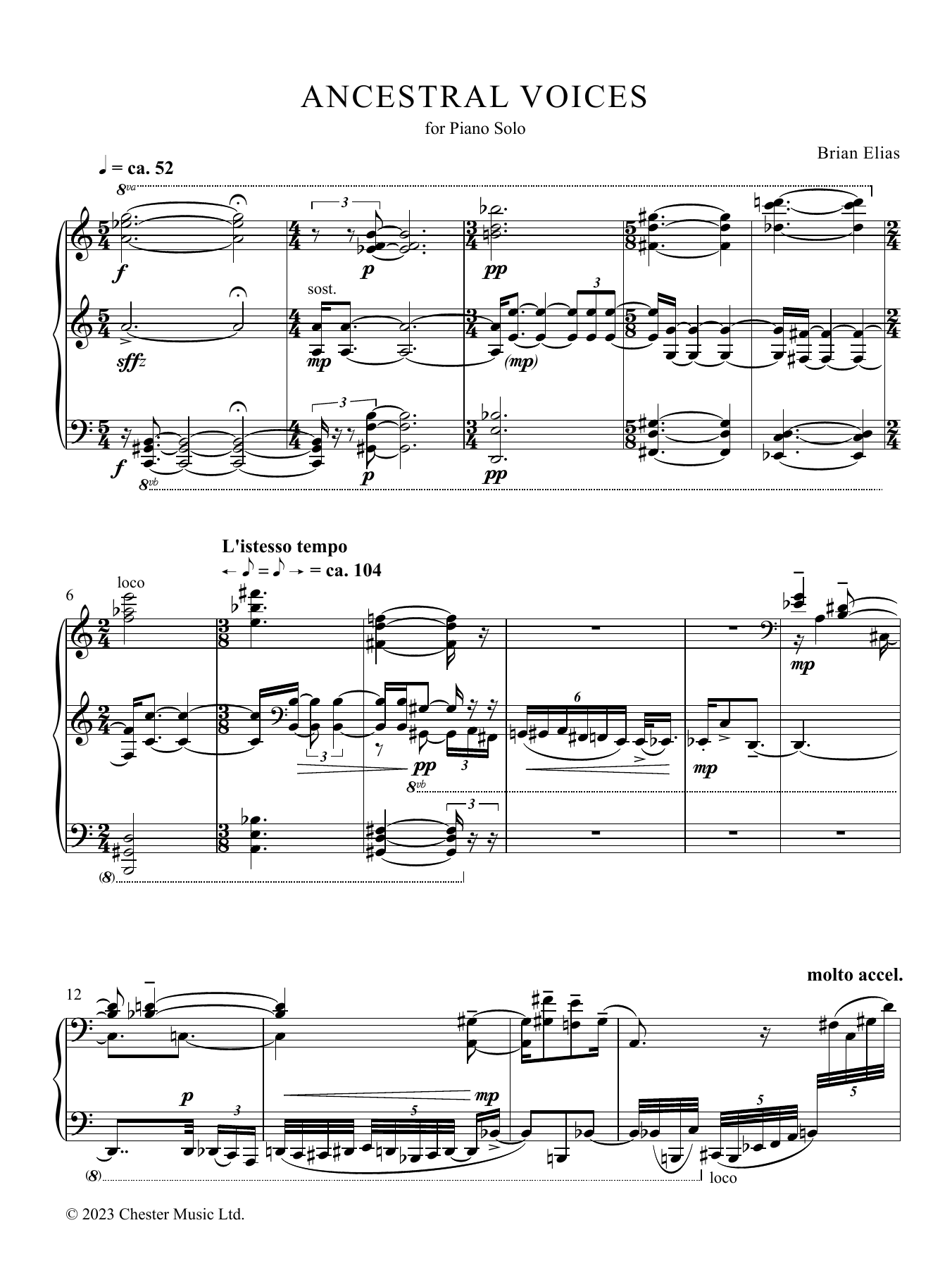 Brian Elias Ancestral Voices sheet music notes and chords arranged for Piano Solo