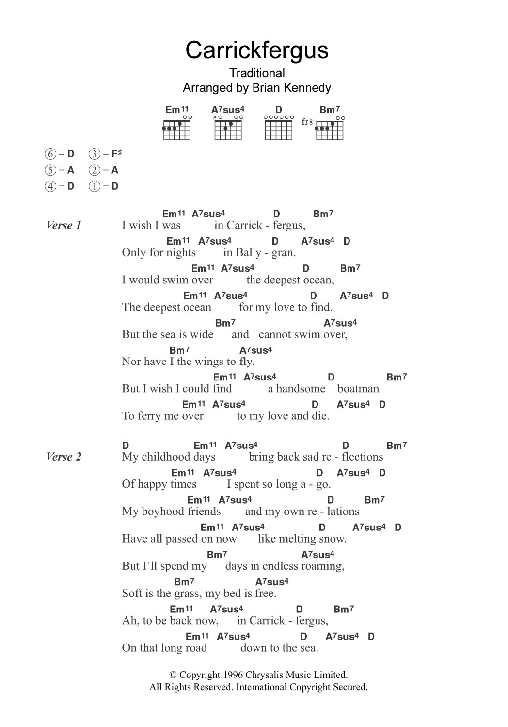 Brian Kennedy Carrickfergus sheet music notes and chords. Download Printable PDF.