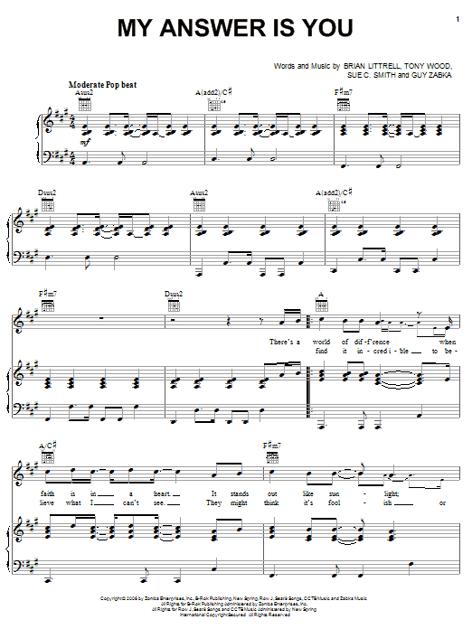 Learn to play Brian Littrell My Answer Is You sheet music for Piano, Vocal & Guitar Chords (Right-Hand Melody) in minutes. Price: 7.8900$ Brian Littrell My Answer Is You sheet music notes and chords arranged for Piano, Vocal & Guitar Chords (Right-Hand Melody)