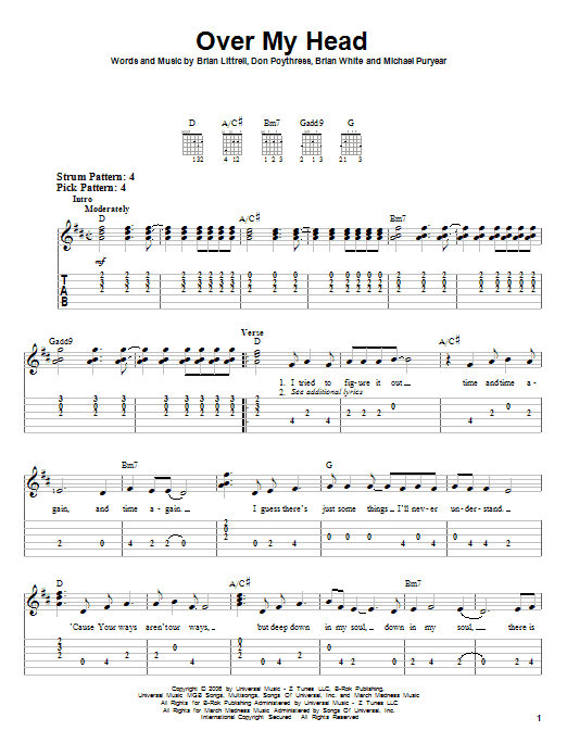 Brian Littrell Over My Head sheet music notes and chords. Download Printable PDF.