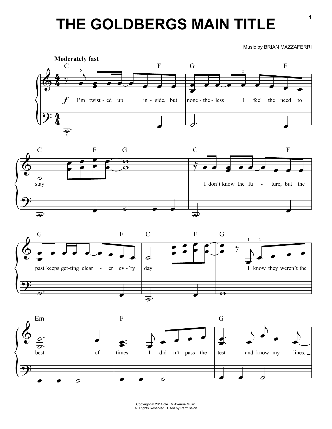 Brian Mazzaferri The Goldbergs Main Title sheet music notes and chords. Download Printable PDF.