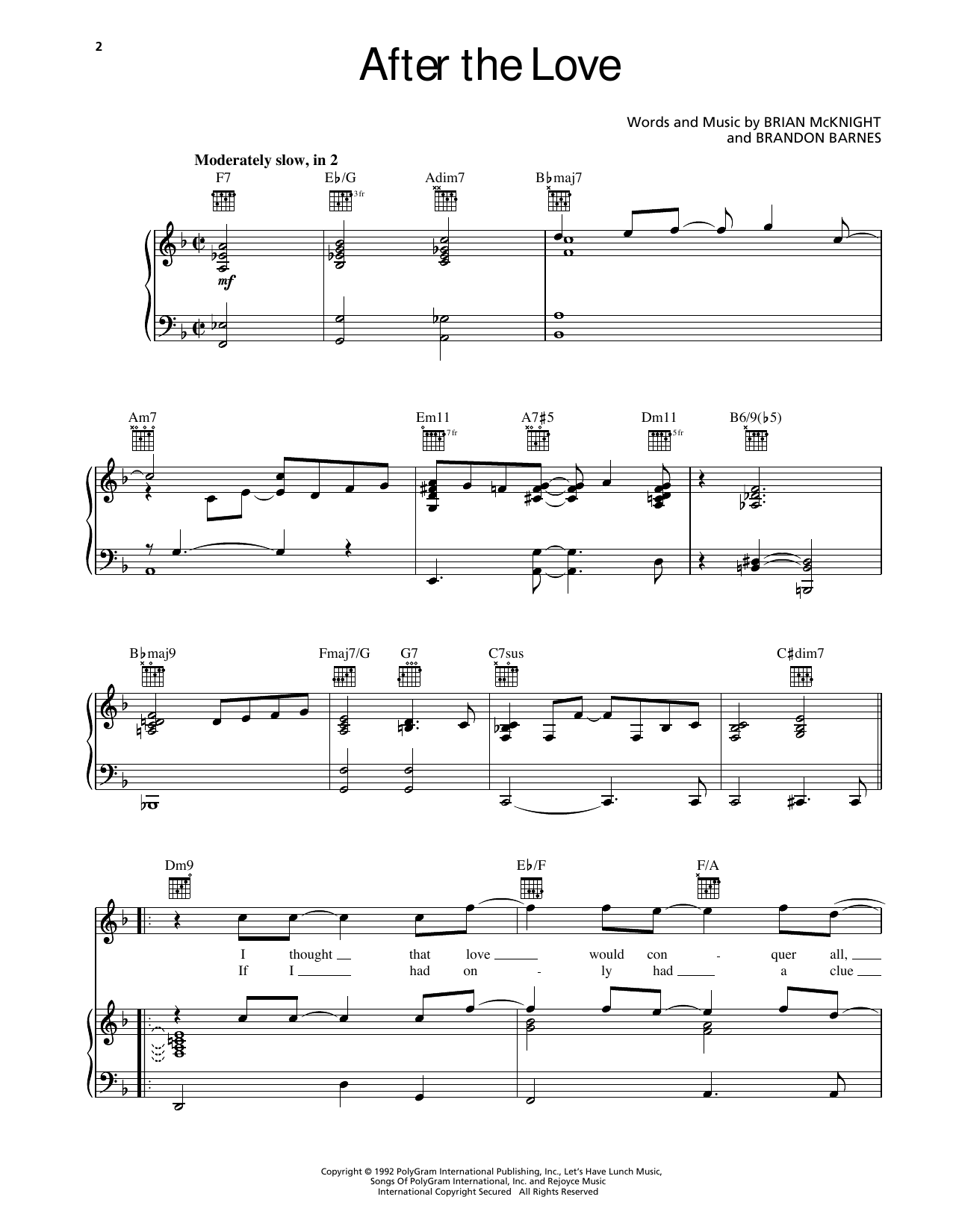 Brian McKnight After The Love sheet music notes and chords arranged for Piano, Vocal & Guitar Chords (Right-Hand Melody)