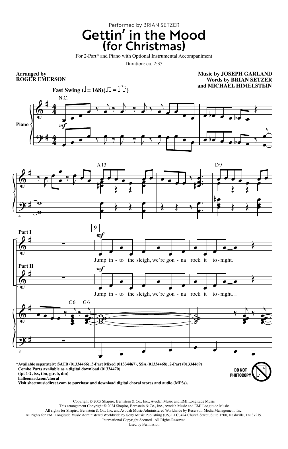 Brian Setzer Gettin' In The Mood (For Christmas) (arr. Roger Emerson) sheet music notes and chords. Download Printable PDF.