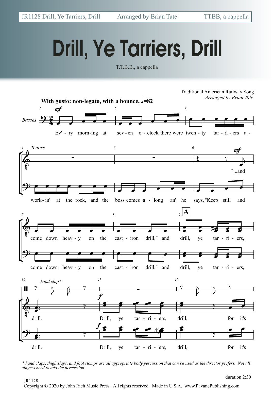 Brian Tate Drill, Ye Tarriers, Drill sheet music notes and chords. Download Printable PDF.