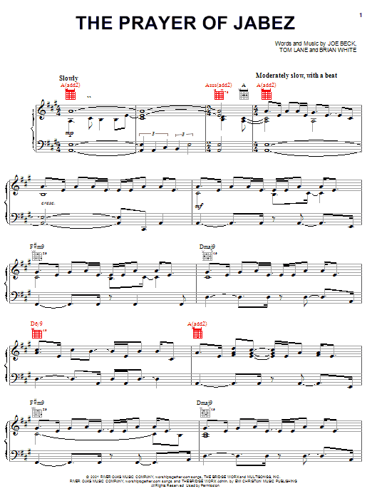 Brian White The Prayer Of Jabez sheet music notes and chords arranged for Piano, Vocal & Guitar Chords (Right-Hand Melody)