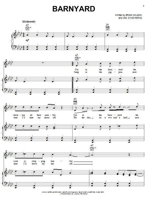 Brian Wilson Barnyard sheet music notes and chords arranged for Piano, Vocal & Guitar Chords (Right-Hand Melody)