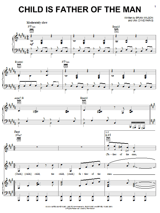 Brian Wilson Child Is Father Of The Man sheet music notes and chords arranged for Piano, Vocal & Guitar Chords (Right-Hand Melody)