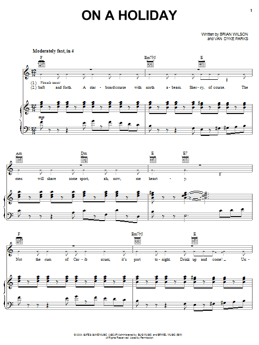 Brian Wilson On A Holiday sheet music notes and chords arranged for Piano, Vocal & Guitar Chords (Right-Hand Melody)