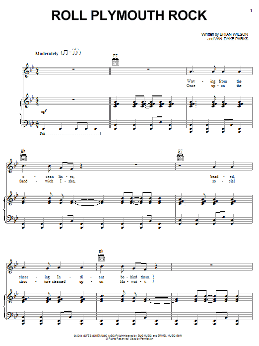 Brian Wilson Roll Plymouth Rock sheet music notes and chords arranged for Piano, Vocal & Guitar Chords (Right-Hand Melody)