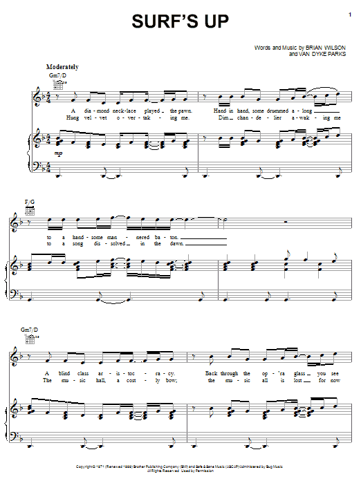 Brian Wilson Surf's Up sheet music notes and chords arranged for Piano, Vocal & Guitar Chords (Right-Hand Melody)