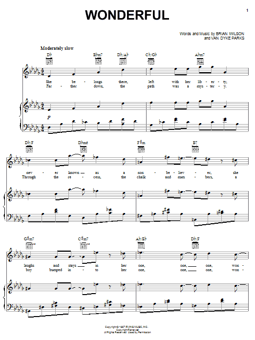 Brian Wilson Wonderful sheet music notes and chords arranged for Piano, Vocal & Guitar Chords (Right-Hand Melody)