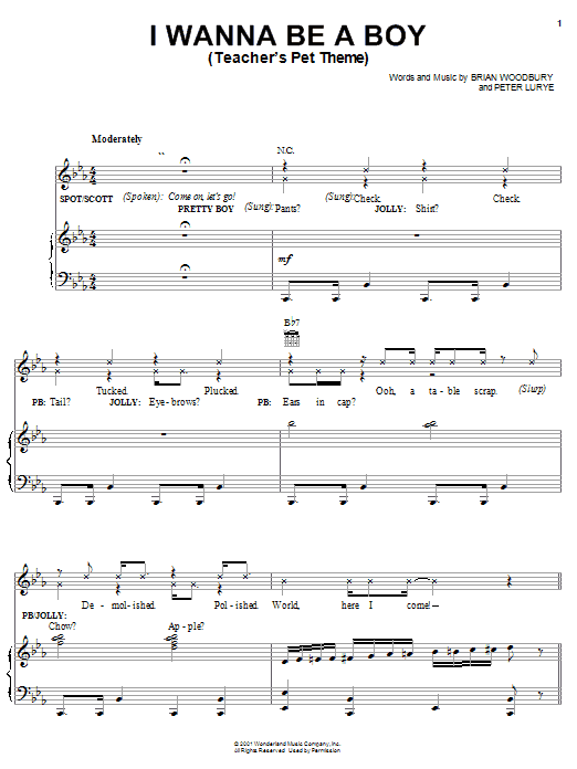 Learn to play Brian Woodbury I Wanna Be A Boy (Teacher's Pet Theme) sheet music for Piano, Vocal & Guitar Chords (Right-Hand Melody) in minutes. Price: 7.8900$ Brian Woodbury I Wanna Be A Boy (Teacher's Pet Theme) sheet music notes and chords arranged for Piano, Vocal & Guitar Chords (Right-Hand Melody)