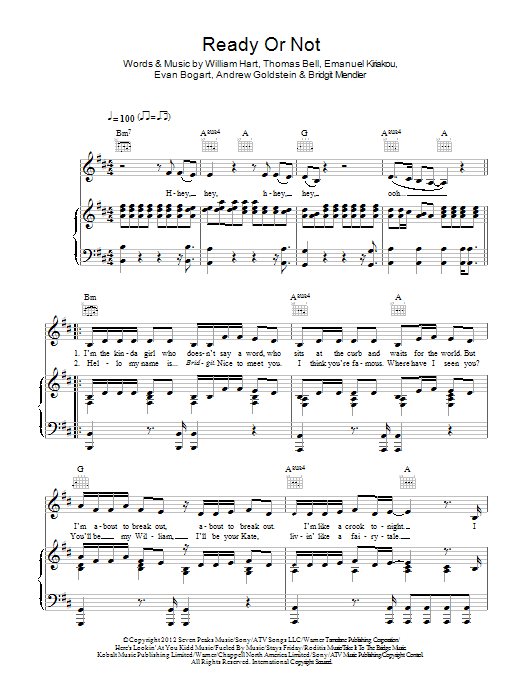 Bridgit Mendler Ready Or Not sheet music notes and chords arranged for Piano, Vocal & Guitar Chords