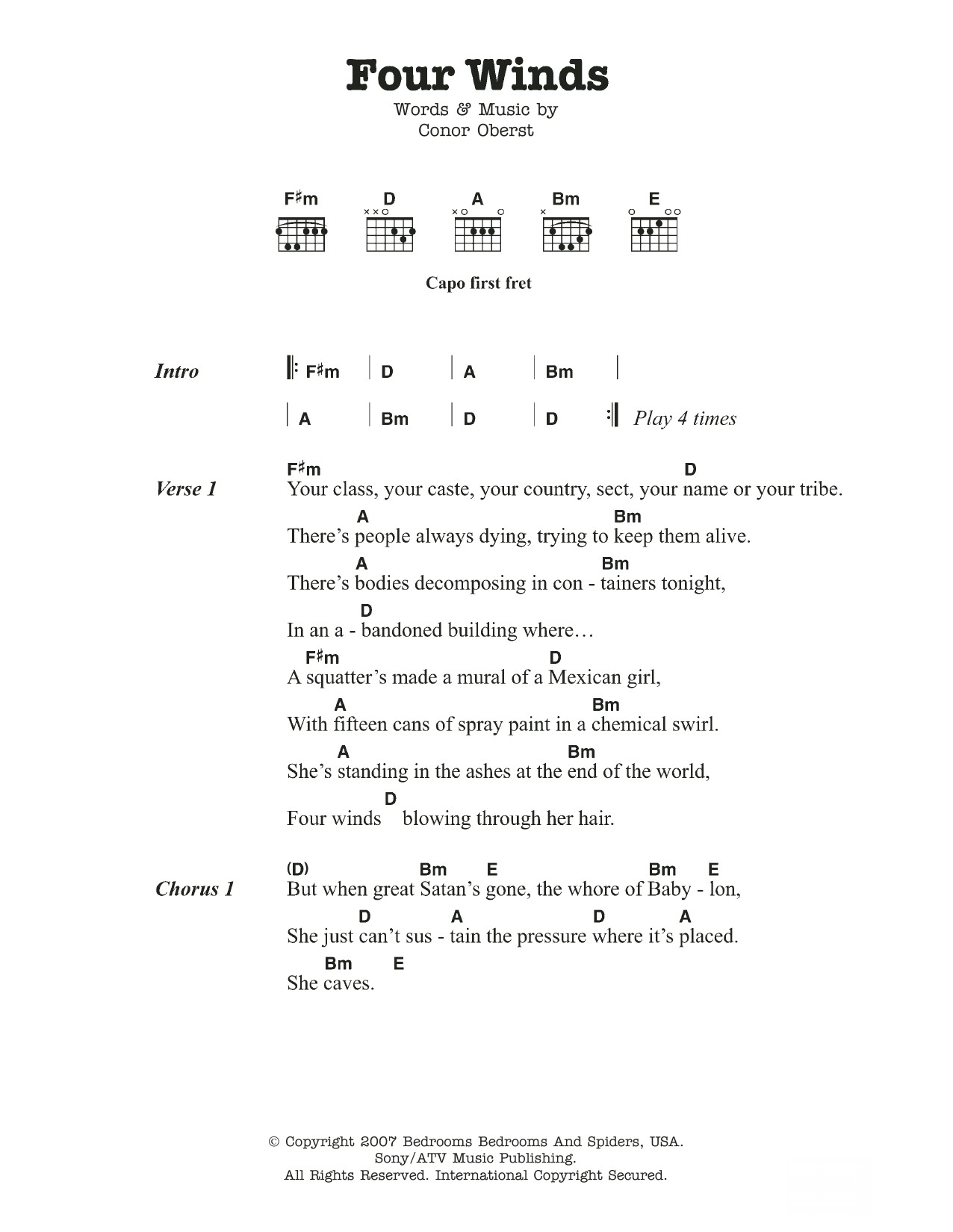 Learn to play Bright Eyes Four Winds sheet music for Piano, Vocal & Guitar Chords in minutes. Price: 7.8900$ Bright Eyes Four Winds sheet music notes and chords arranged for Piano, Vocal & Guitar Chords