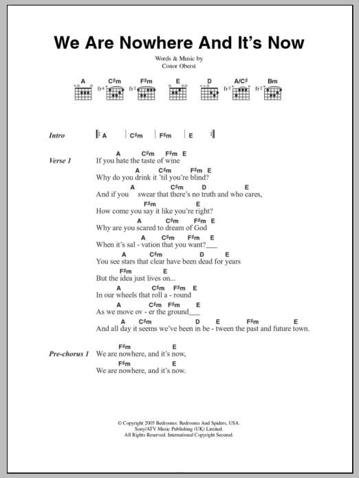 Bright Eyes We Are Nowhere And It's Now sheet music notes and chords. Download Printable PDF.