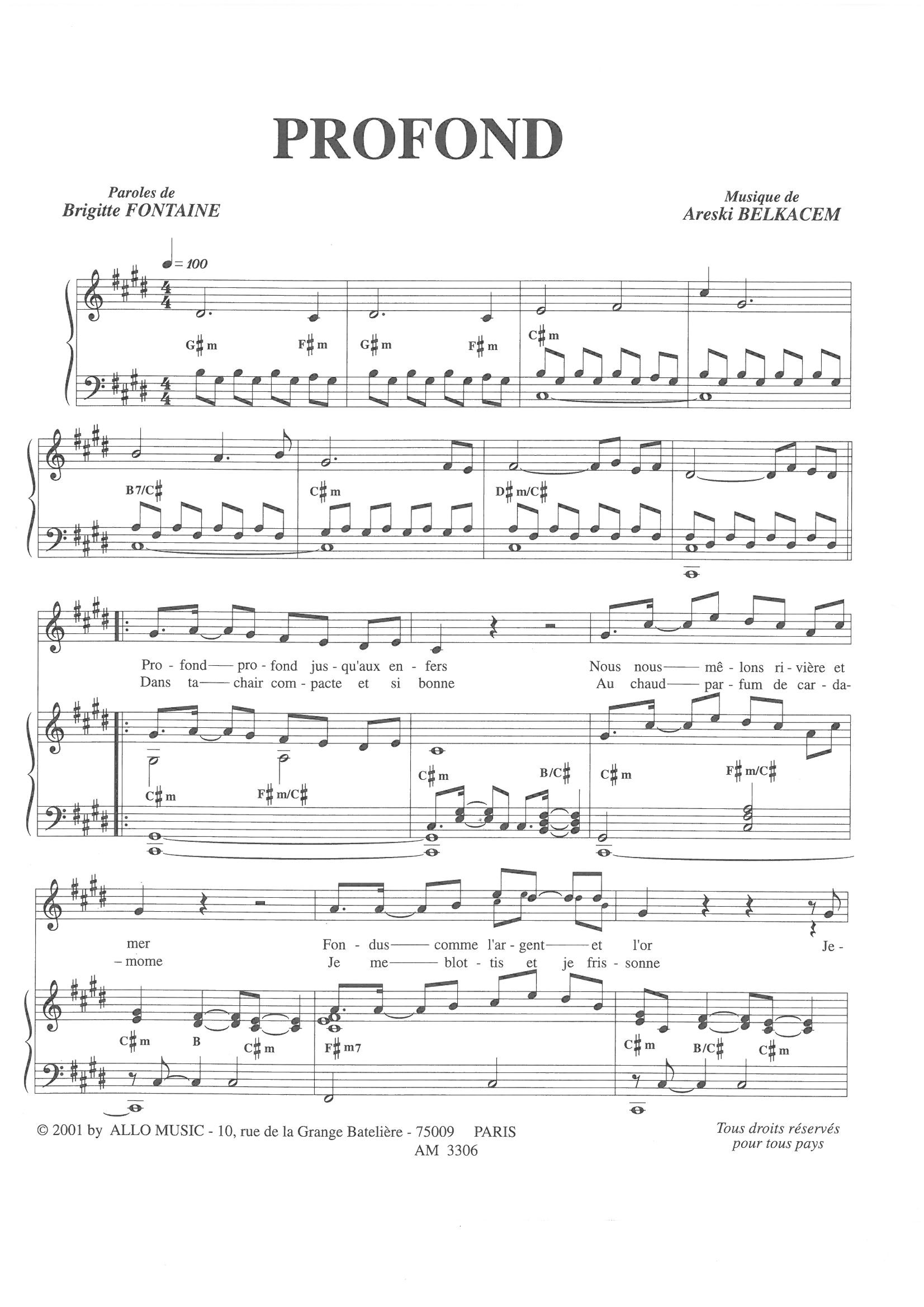 Brigitte Fontaine & Areski Belkacem Profond sheet music notes and chords. Download Printable PDF.