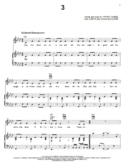 Learn to play Britney Spears 3 sheet music for Piano, Vocal & Guitar Chords (Right-Hand Melody) in minutes. Price: 7.8900$ Britney Spears 3 sheet music notes and chords arranged for Piano, Vocal & Guitar Chords (Right-Hand Melody)