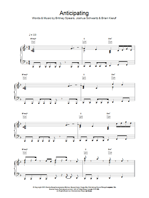 Britney Spears Anticipating sheet music notes and chords arranged for Piano, Vocal & Guitar Chords