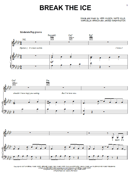 Learn to play Britney Spears Break The Ice sheet music for Piano, Vocal & Guitar Chords (Right-Hand Melody) in minutes. Price: 7.8900$ Britney Spears Break The Ice sheet music notes and chords arranged for Piano, Vocal & Guitar Chords (Right-Hand Melody)