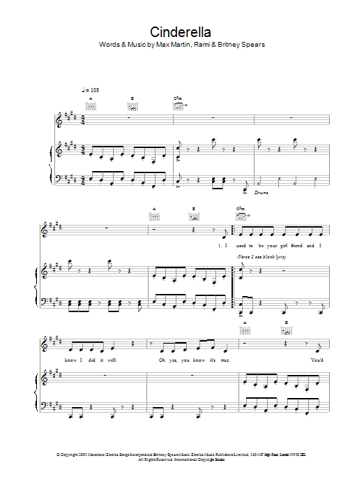 Learn to play Britney Spears Cinderella sheet music for Piano, Vocal & Guitar Chords in minutes. Price: 7.8900$ Britney Spears Cinderella sheet music notes and chords arranged for Piano, Vocal & Guitar Chords